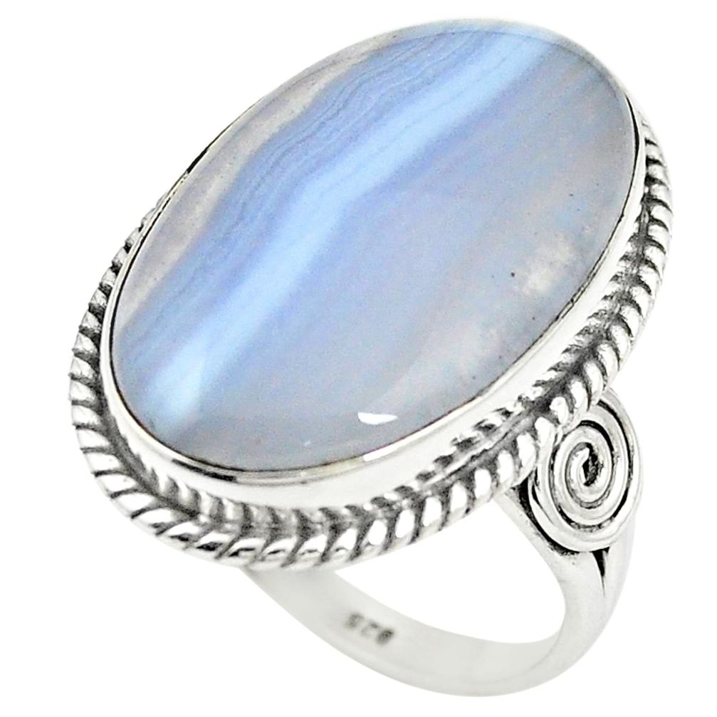 925 sterling silver natural blue lace agate oval ring jewelry size 9 m38164