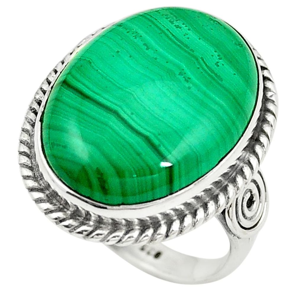 Natural green malachite (pilot's stone) 925 sterling silver ring size 6 m38171