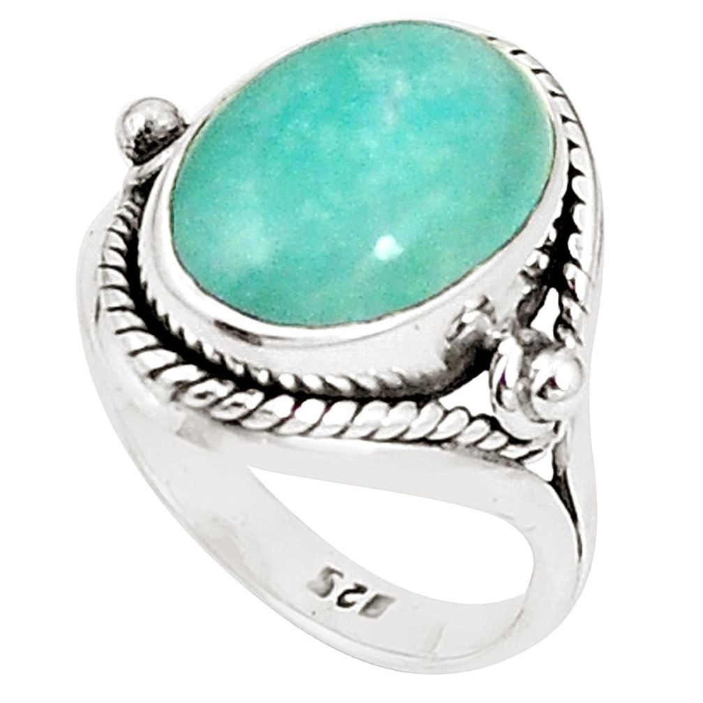 Natural green amazonite (hope stone) 925 silver ring jewelry size 7 m38262