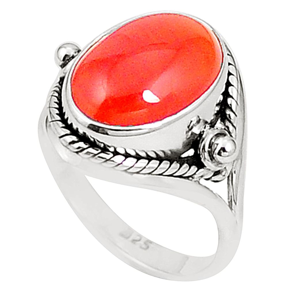 Natural orange cornelian (carnelian) 925 silver ring jewelry size 8 m38274