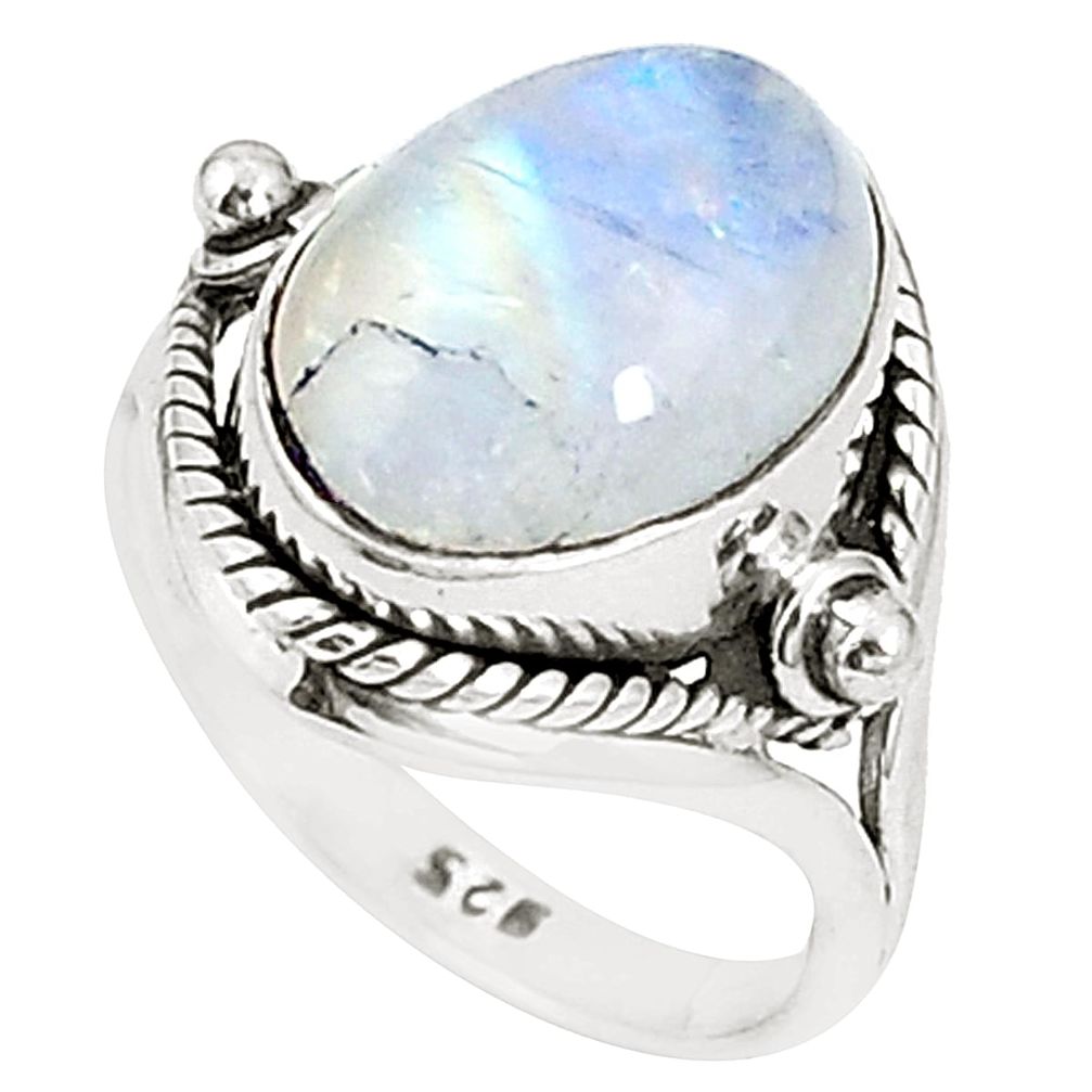 Natural rainbow moonstone 925 sterling silver ring jewelry size 7 m38276