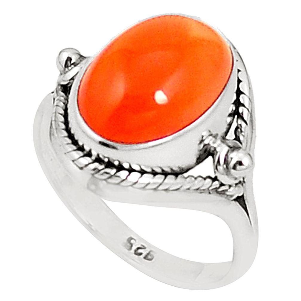 925 silver natural orange cornelian (carnelian) ring jewelry size 9 m38278