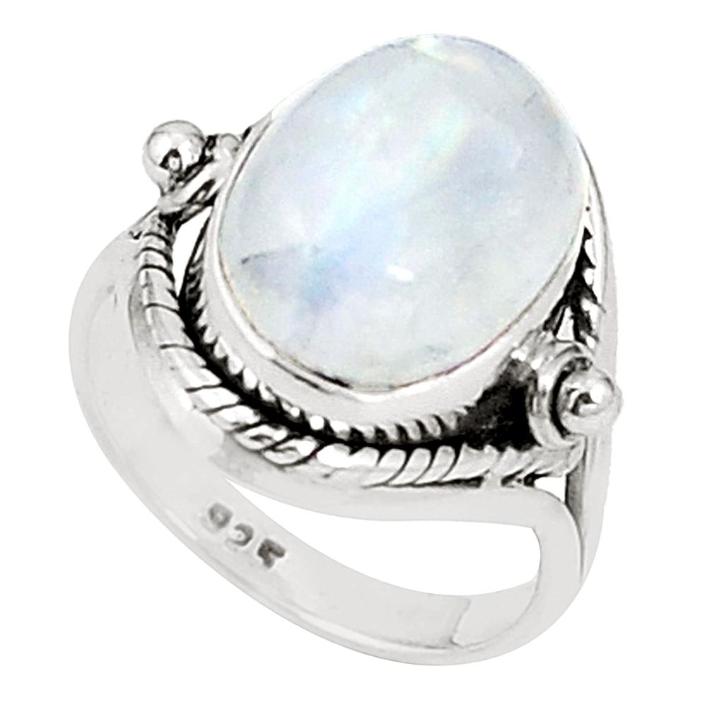 Natural rainbow moonstone 925 sterling silver ring jewelry size 6 m38279