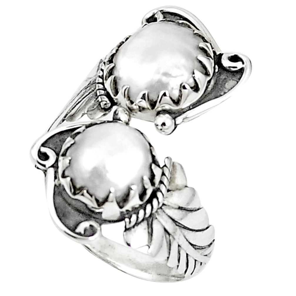 Natural white pearl 925 sterling silver adjustable ring size 10 m38332