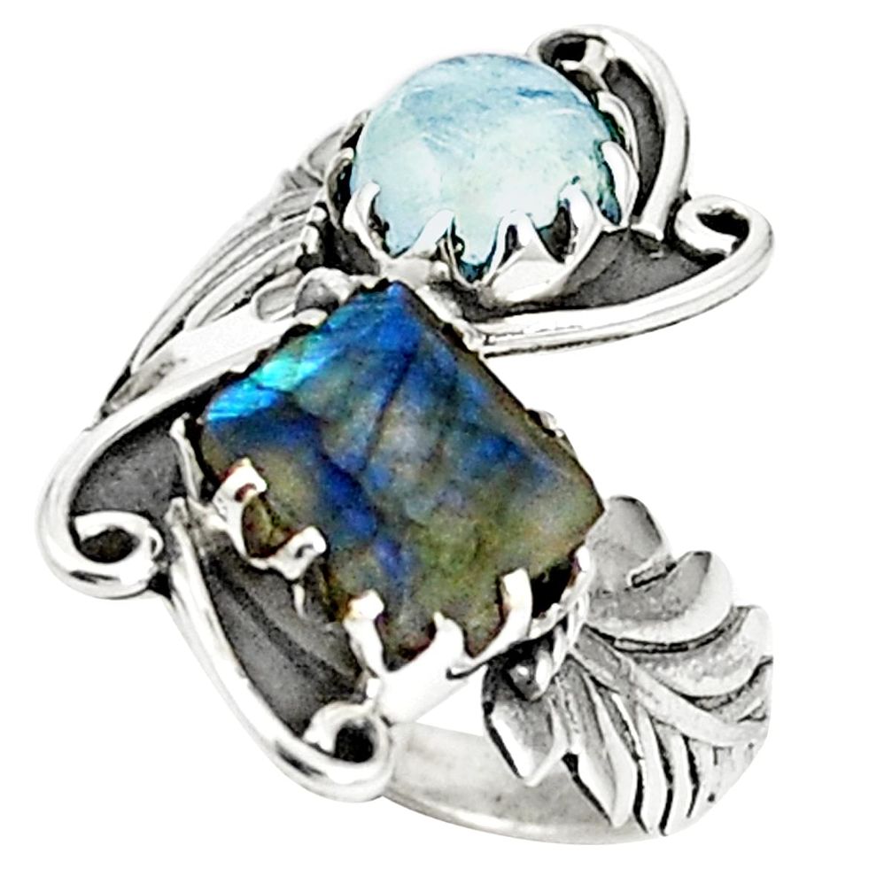 Natural blue labradorite 925 silver adjustable ring size 9.5 m38338