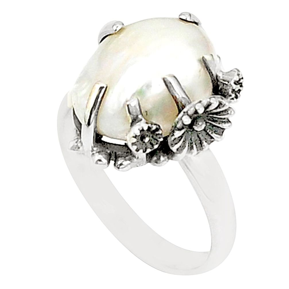 Natural white pearl 925 sterling silver ring jewelry size 7 m38342