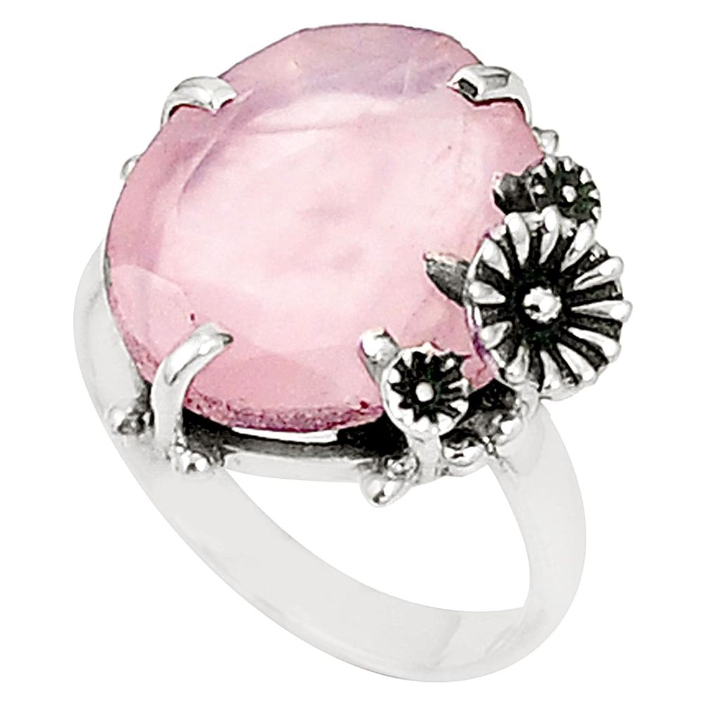 Natural pink rose quartz 925 sterling silver ring jewelry size 7.5 m38357