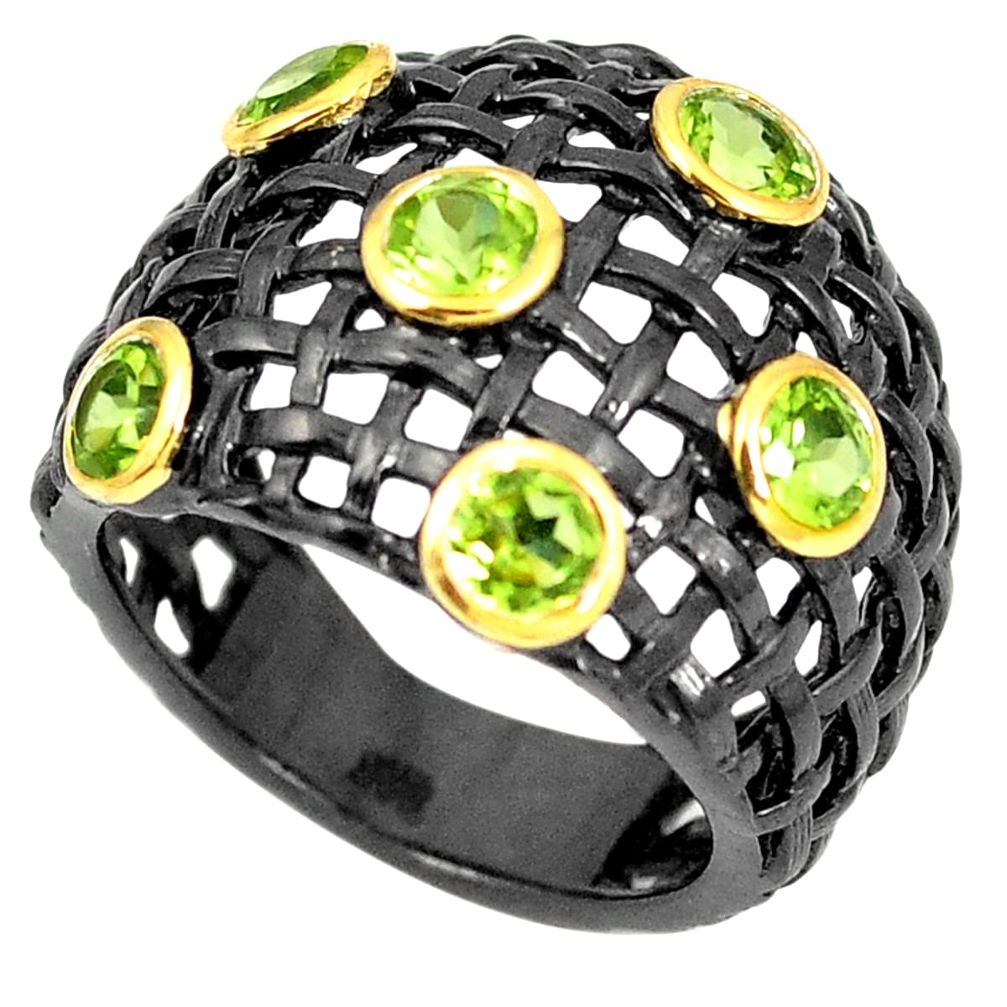 Natural green peridot rhodium 925 sterling silver 14k gold ring size 7 m38738