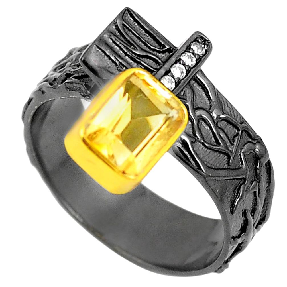 925 silver natural yellow citrine rhodium gold adjustable ring size 9 m38775