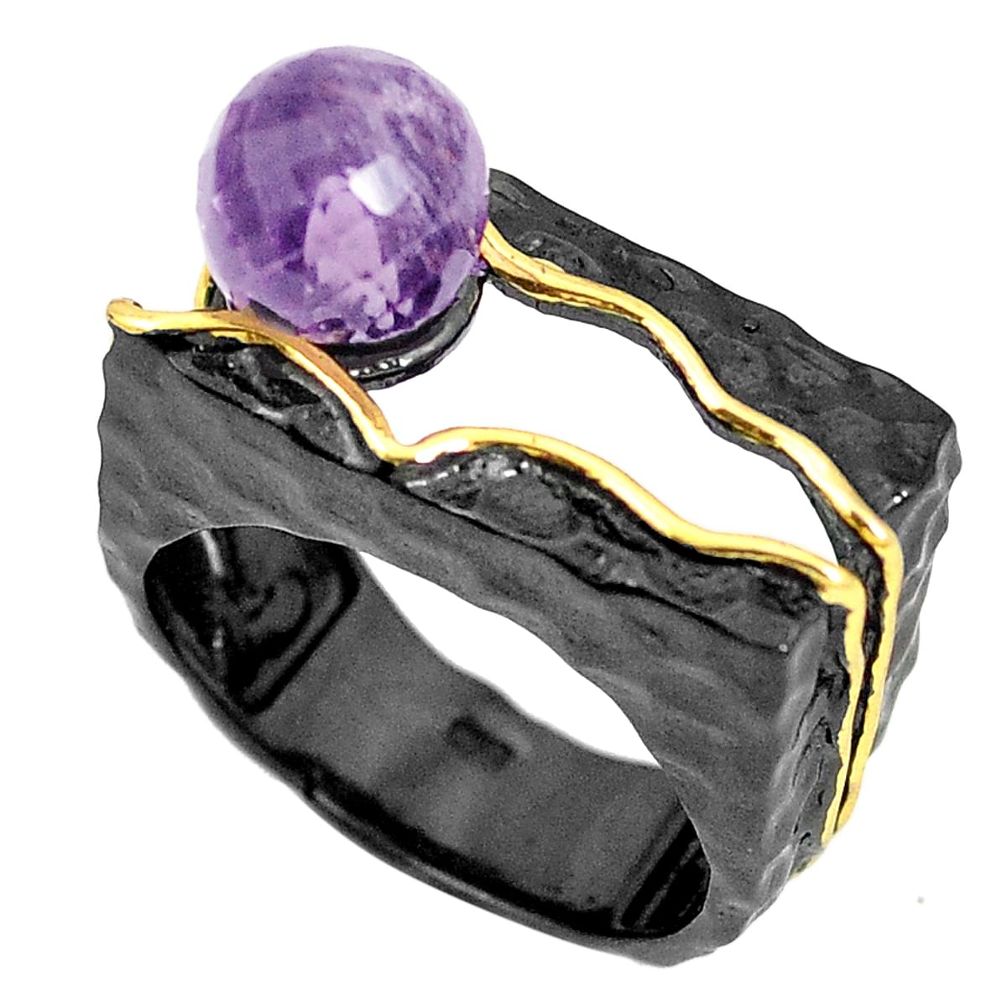 Natural purple amethyst rhodium 925 sterling silver 14k gold ring size 8 m38793