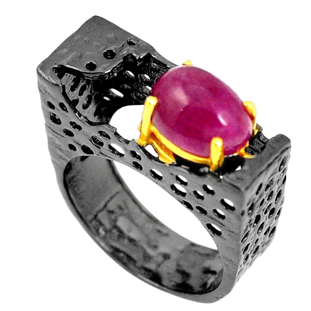 Natural red ruby rhodium 925 sterling silver 14k gold ring size 6.5 m38888
