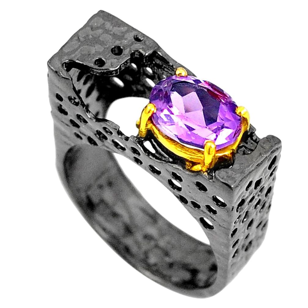 925 sterling silver natural purple amethyst rhodium 14k gold ring size 8 m38891