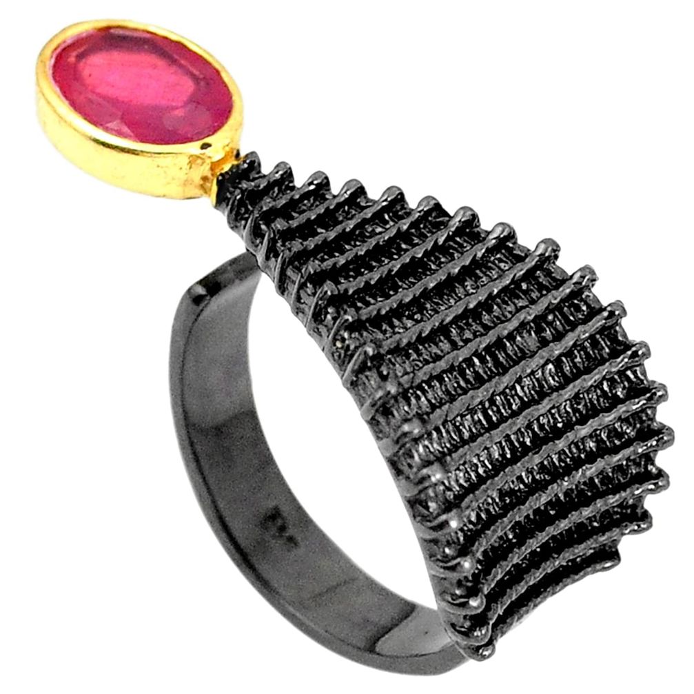 Natural red ruby rhodium 925 silver 14k gold adjustable ring size 7 m38899