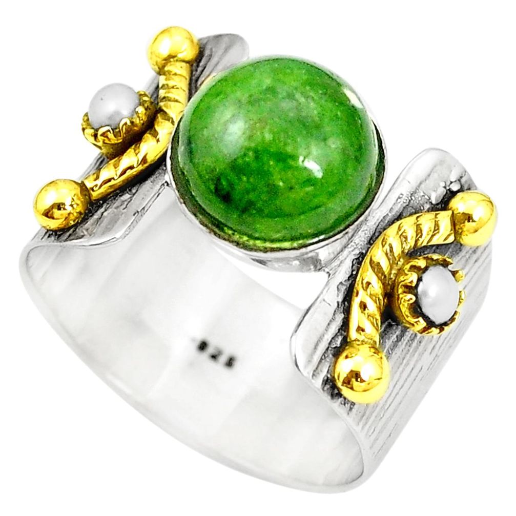 925 silver natural green chrome diopside 14k gold two tone ring size 9 m39654