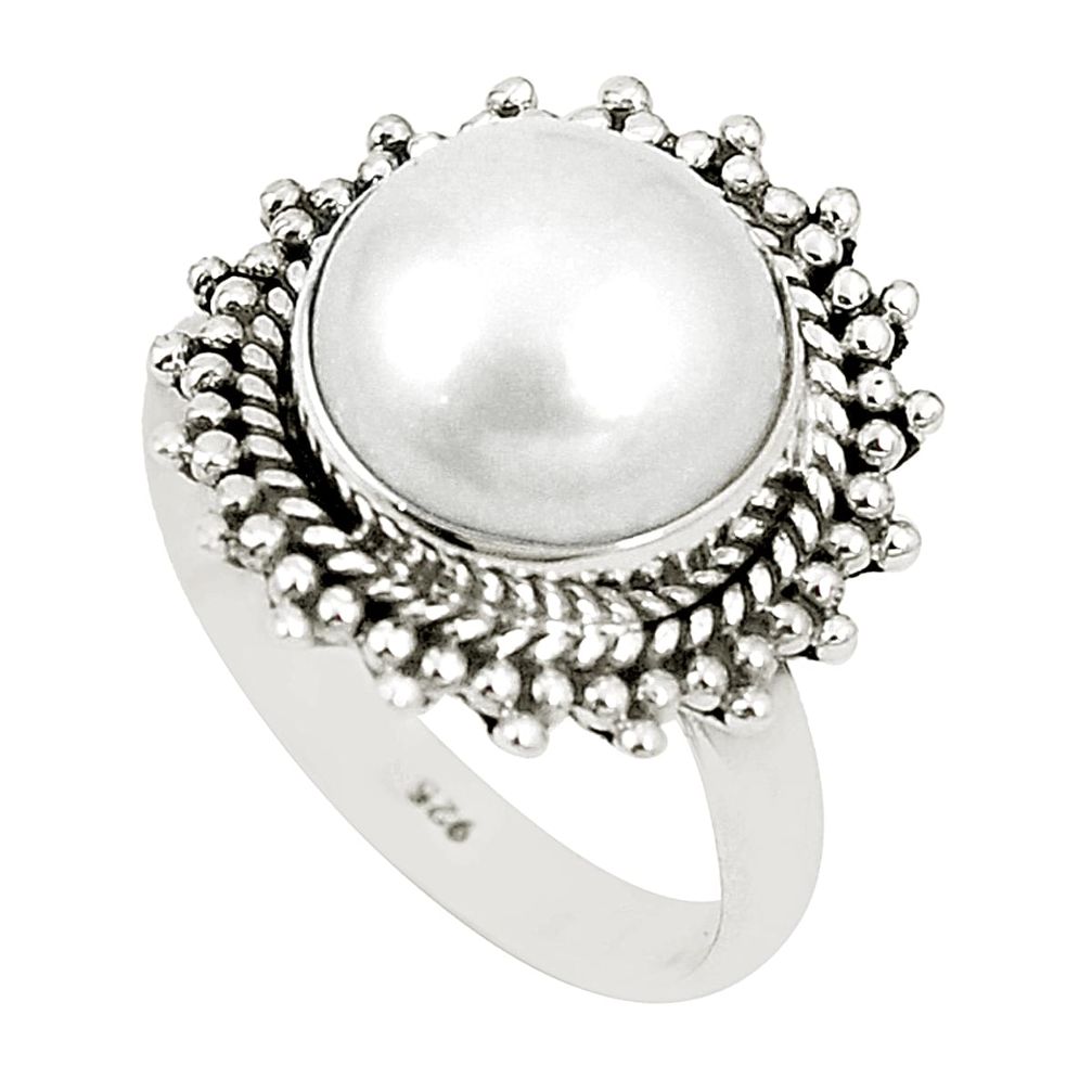 925 sterling silver natural white pearl round ring jewelry size 8 m40464