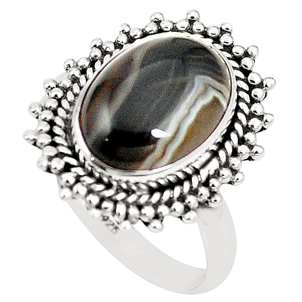 Natural black botswana agate 925 sterling silver ring size 9 m40472