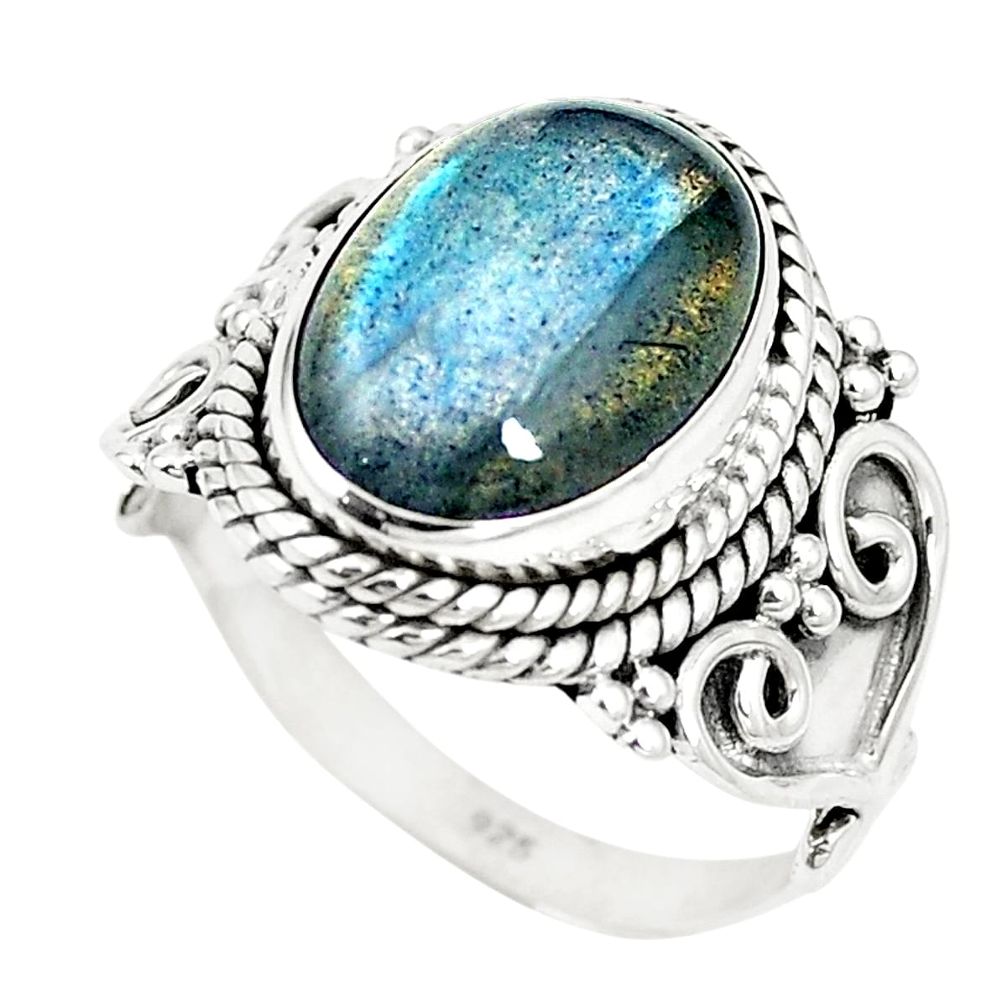 Natural blue labradorite 925 sterling silver ring jewelry size 8 m40498