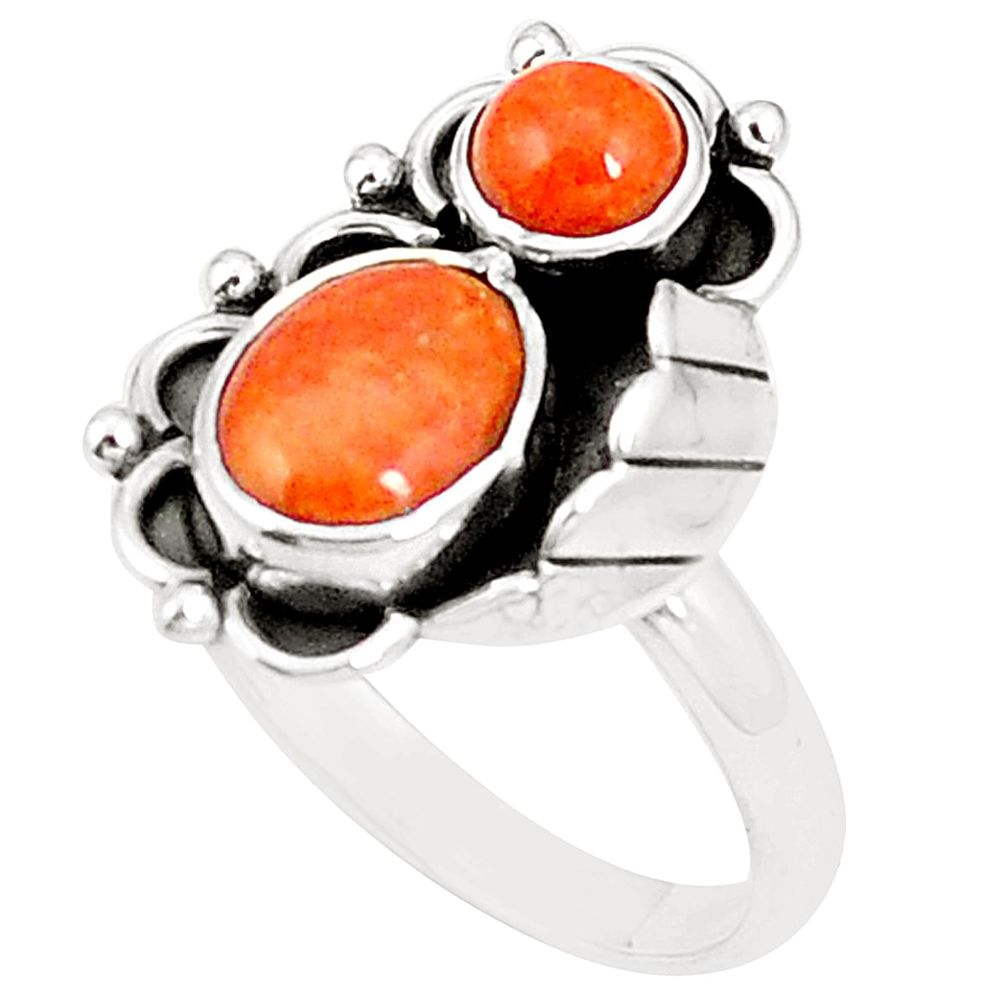 Natural red sponge coral 925 sterling silver ring jewelry size 8.5 m41654
