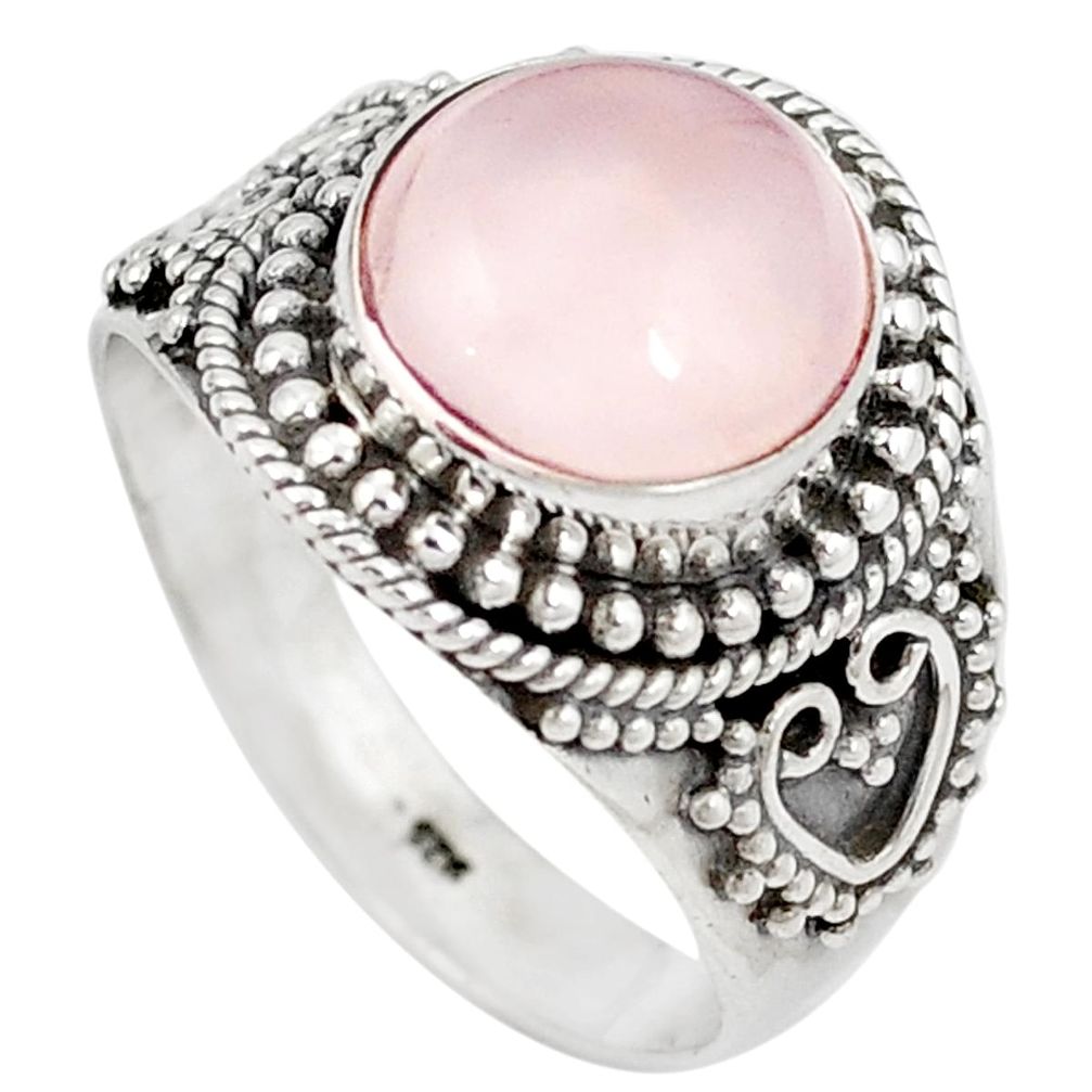 Natural pink rose quartz 925 sterling silver ring jewelry size 8 m44918