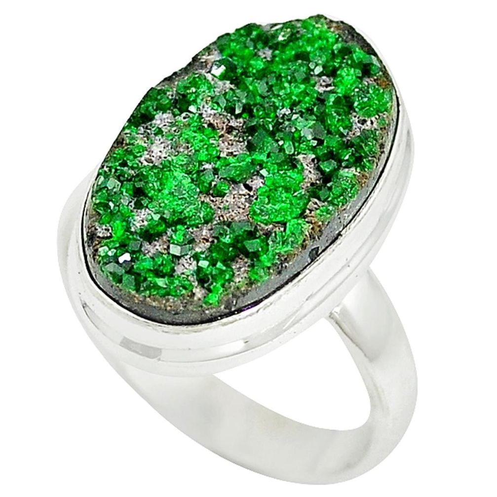 Natural green uvarovite garnet 925 sterling silver solitaire ring size 7.5 m4601