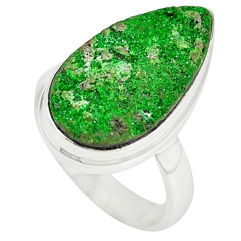 Natural green uvarovite garnet 925 sterling silver solitaire ring size 6 m4608