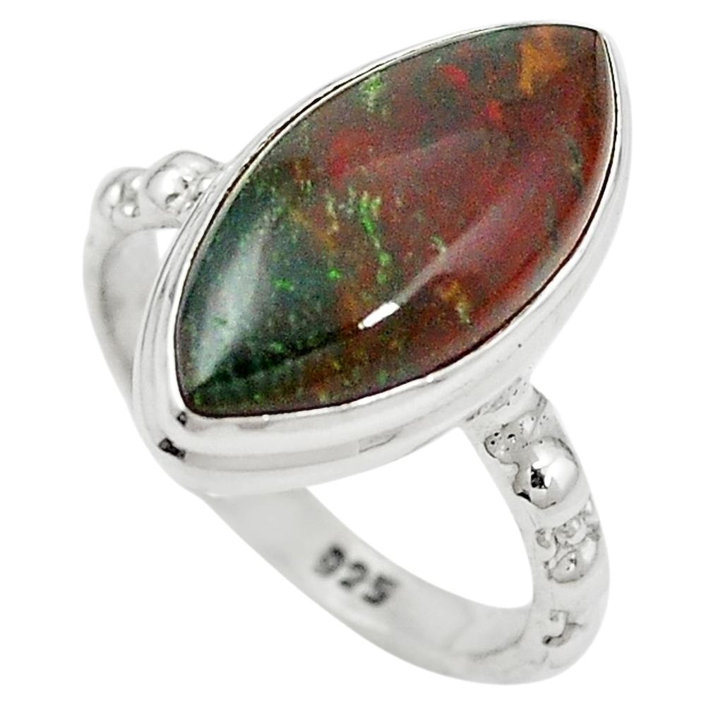 Natural green bloodstone african (heliotrope) 925 silver ring size 6.5 m46451