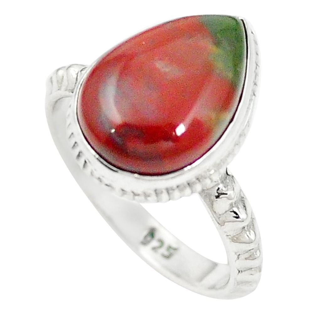 Natural green bloodstone african (heliotrope) 925 silver ring size 7 m46479