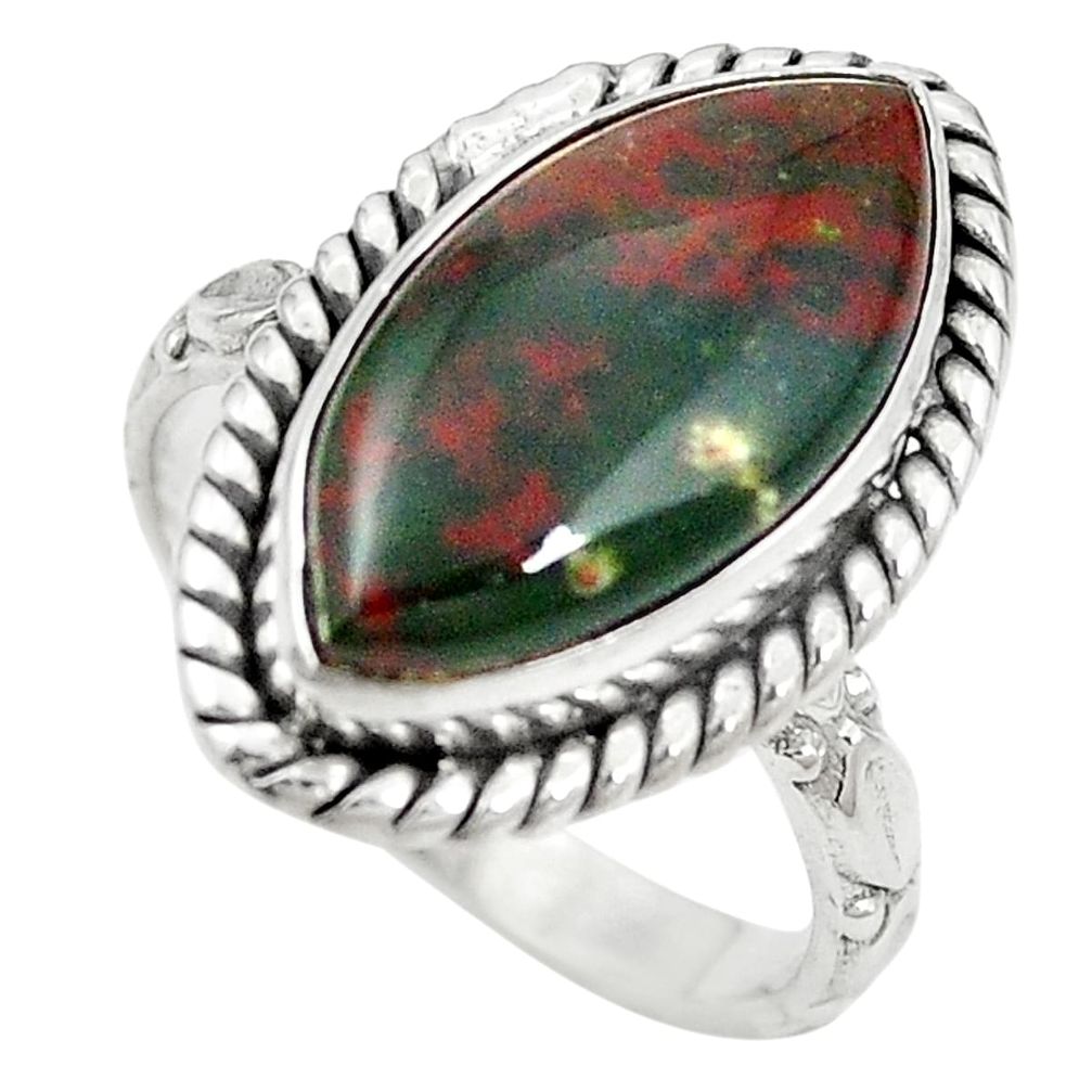 Natural green bloodstone african (heliotrope) 925 silver ring size 7.5 m46484