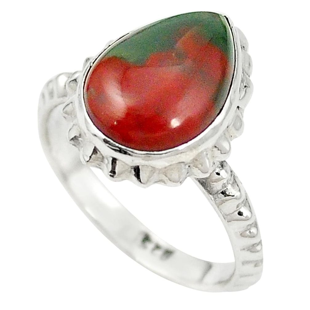 Natural green bloodstone african (heliotrope) 925 silver ring size 8 m46511