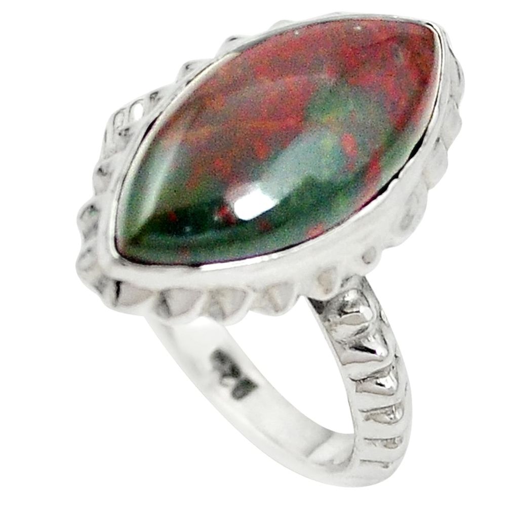 Natural green bloodstone african (heliotrope) 925 silver ring size 6 m46512