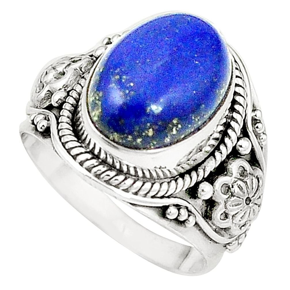 Natural blue lapis lazuli 925 sterling silver ring size 7.5 m46955