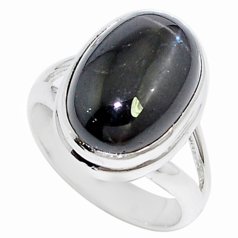 Natural black star oval 925 sterling silver ring jewelry size 6 m6124