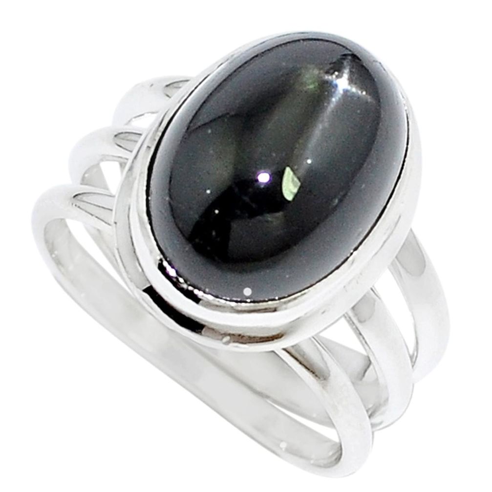 Natural black star oval 925 sterling silver ring jewelry size 7 m6135