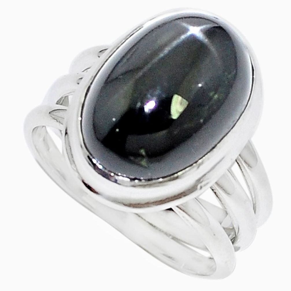 Natural black star oval 925 sterling silver ring jewelry size 6 m6137