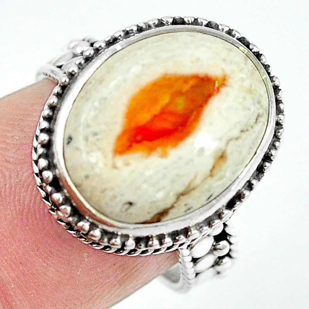 Natural multi color mexican fire opal 925 silver ring jewelry size 7 m7983