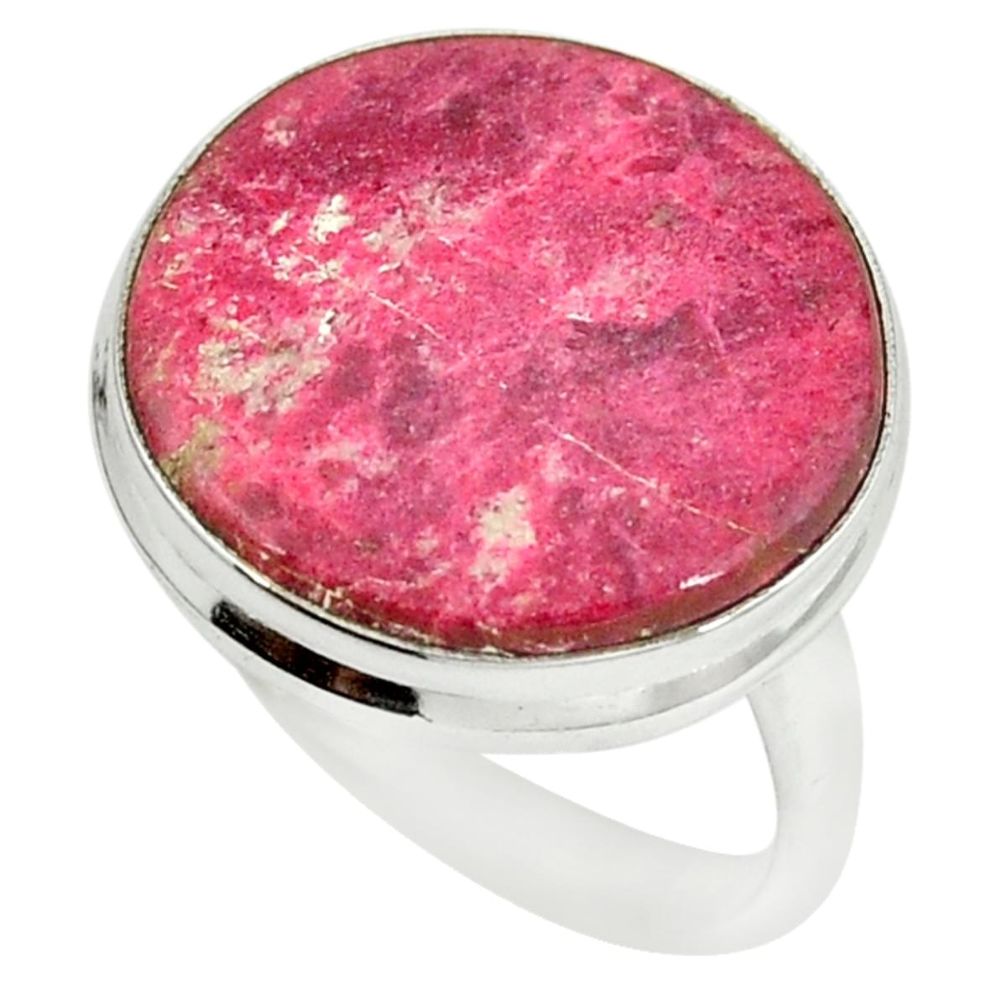 925 silver natural pink thulite (unionite, pink zoisite) ring size 9.5 m8384