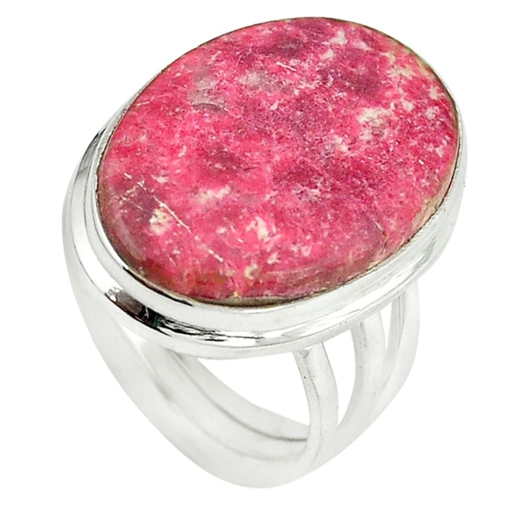 Natural pink thulite (unionite, pink zoisite) 925 silver ring size 8 m8386