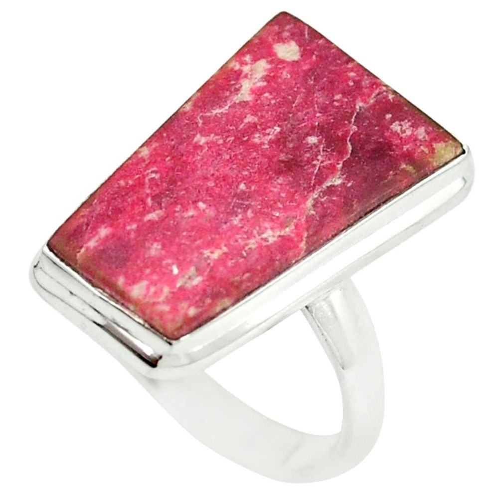 Natural pink thulite (unionite, pink zoisite) 925 silver ring size 9 m8387