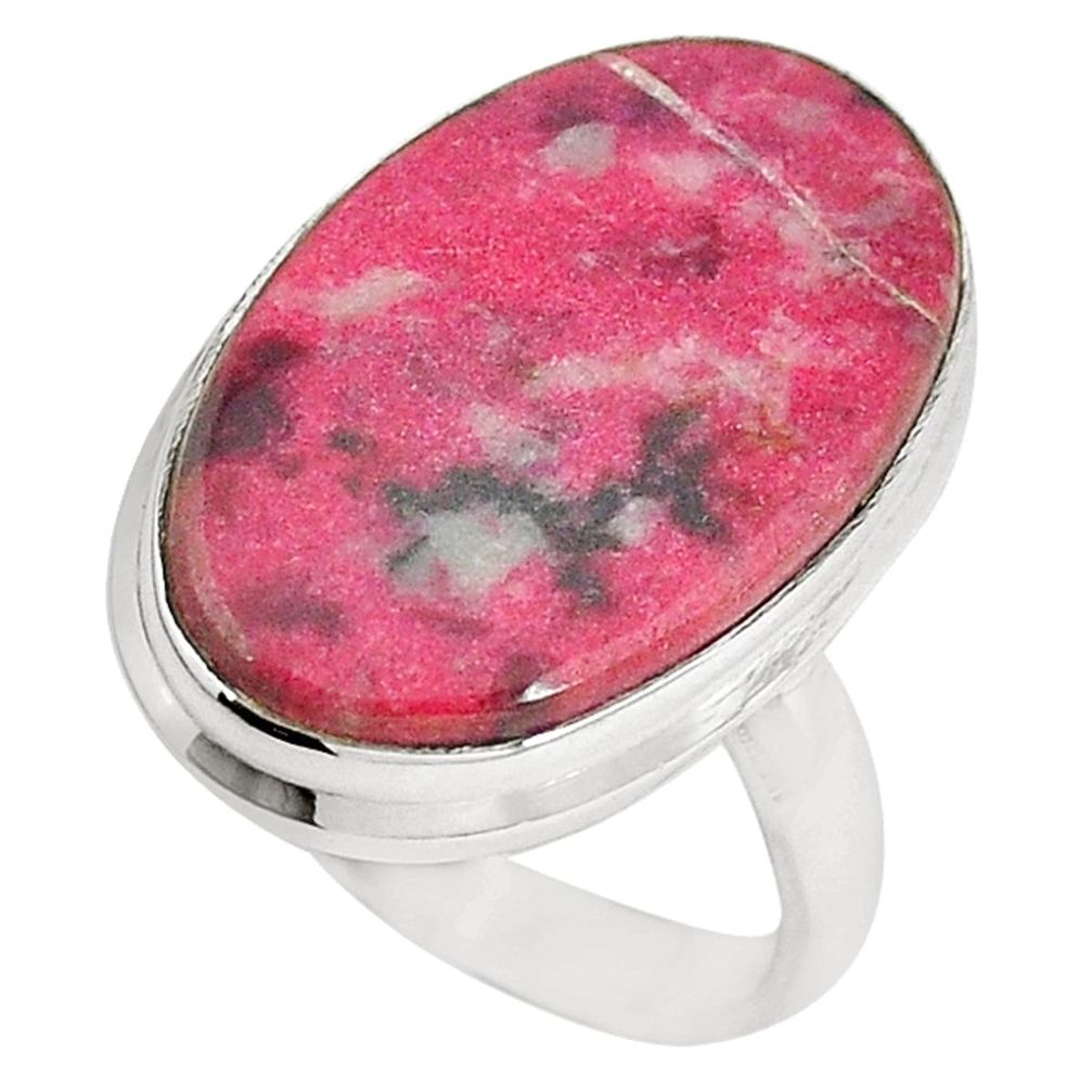 925 silver natural pink thulite (unionite, pink zoisite) oval ring size 8 m8388
