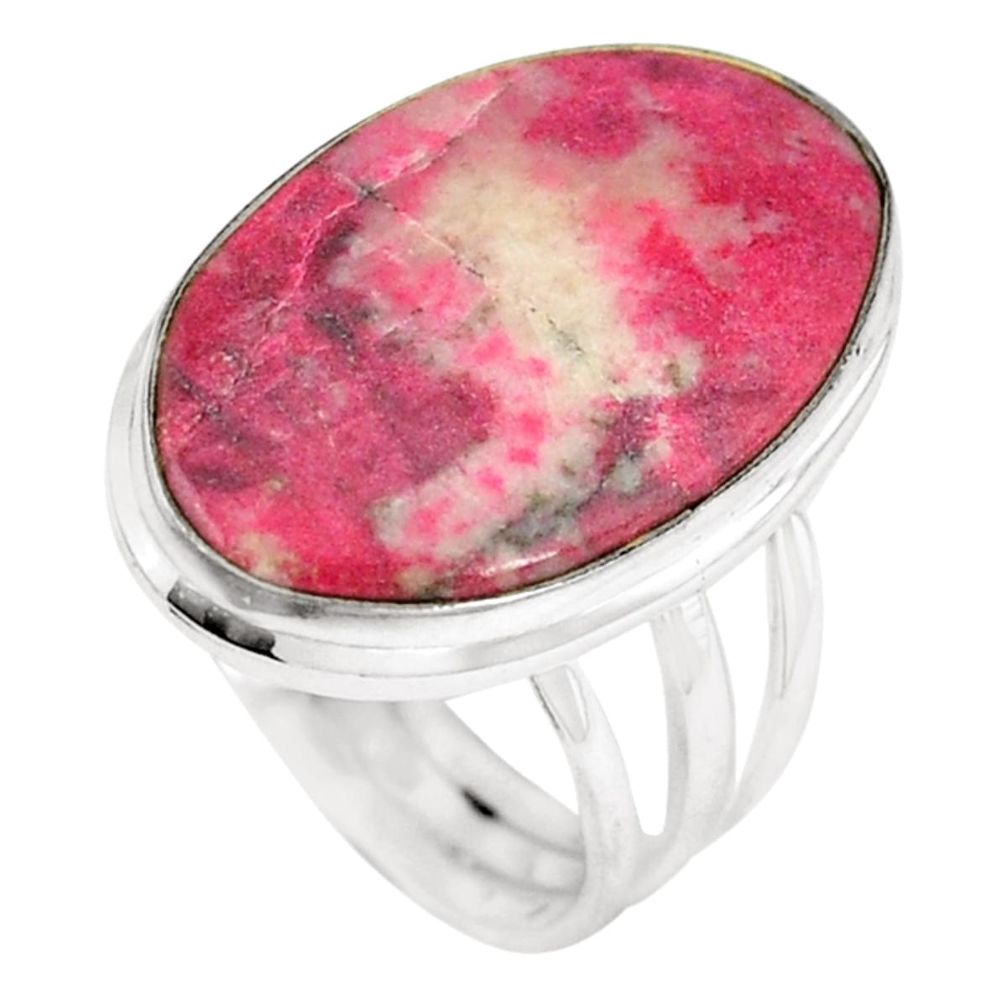 Natural pink thulite (unionite, pink zoisite) 925 silver ring size 9 m8389