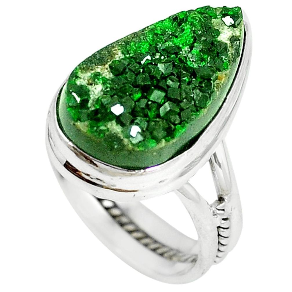Natural green uvarovite garnet 925 sterling silver ring size 7 m9207