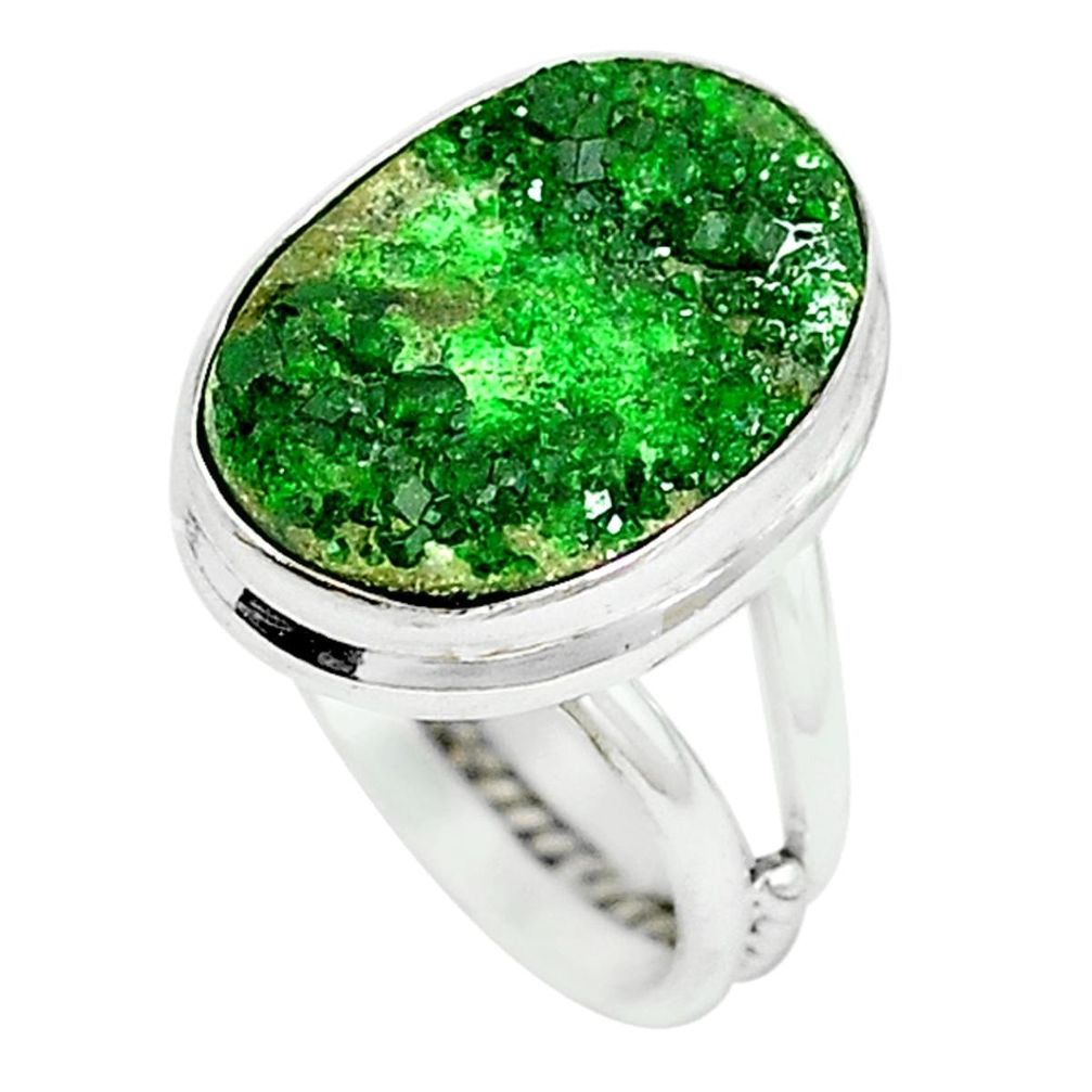 Natural green uvarovite garnet 925 sterling silver ring size 5 m9208