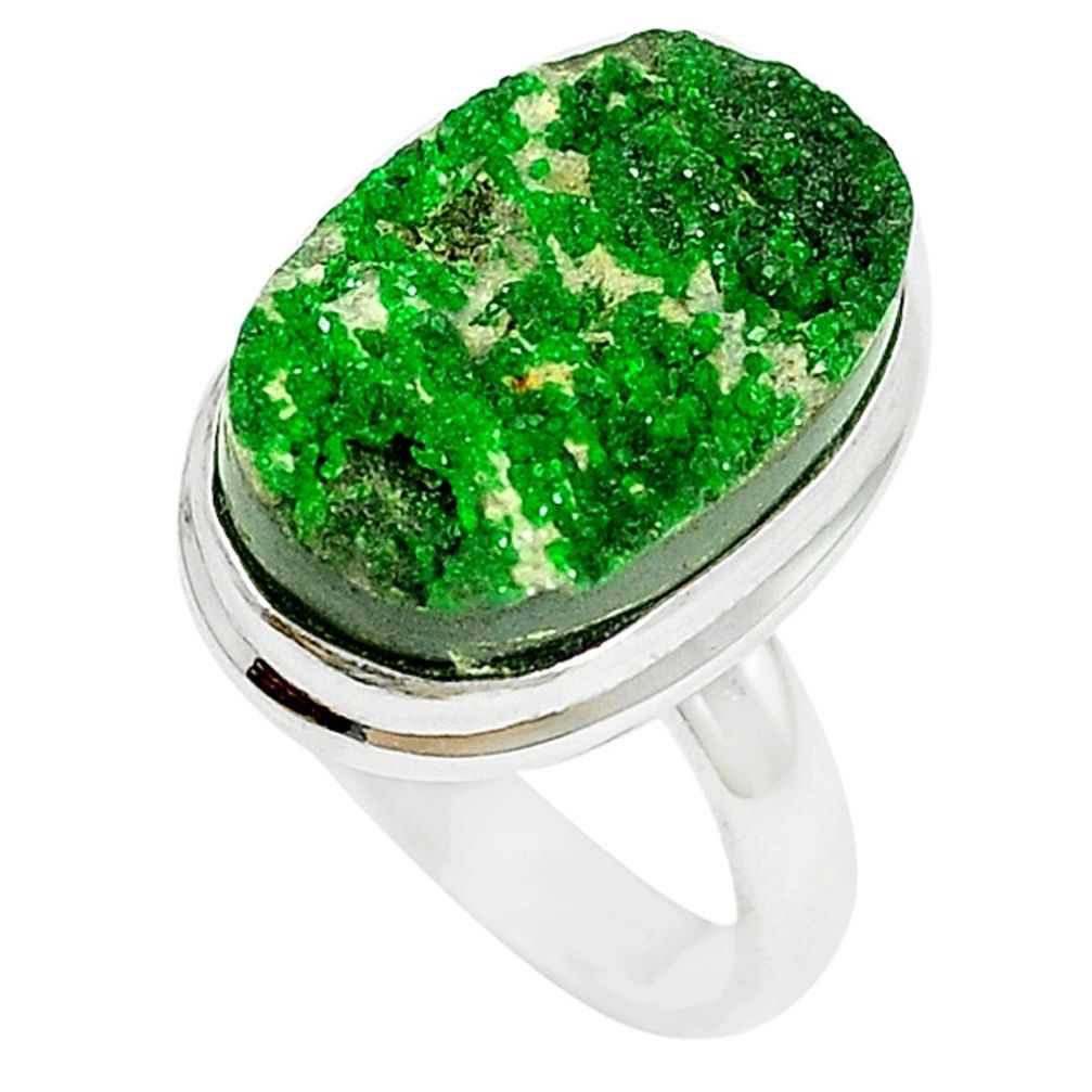 Natural green uvarovite garnet 925 sterling silver ring size 8 m9210