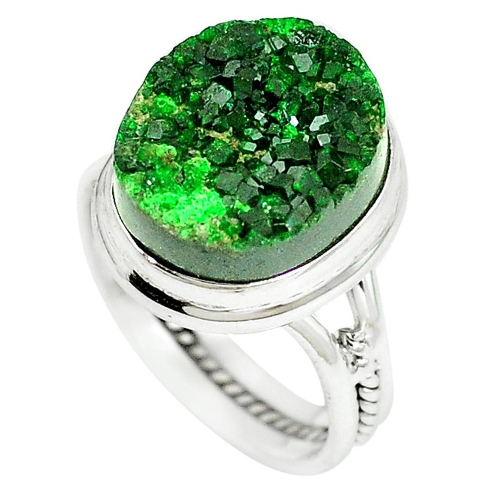 Natural green uvarovite garnet 925 sterling silver ring size 8 m9211