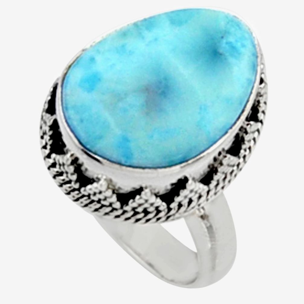 10.89cts natural blue larimar 925 silver solitaire ring jewelry size 7 r10003