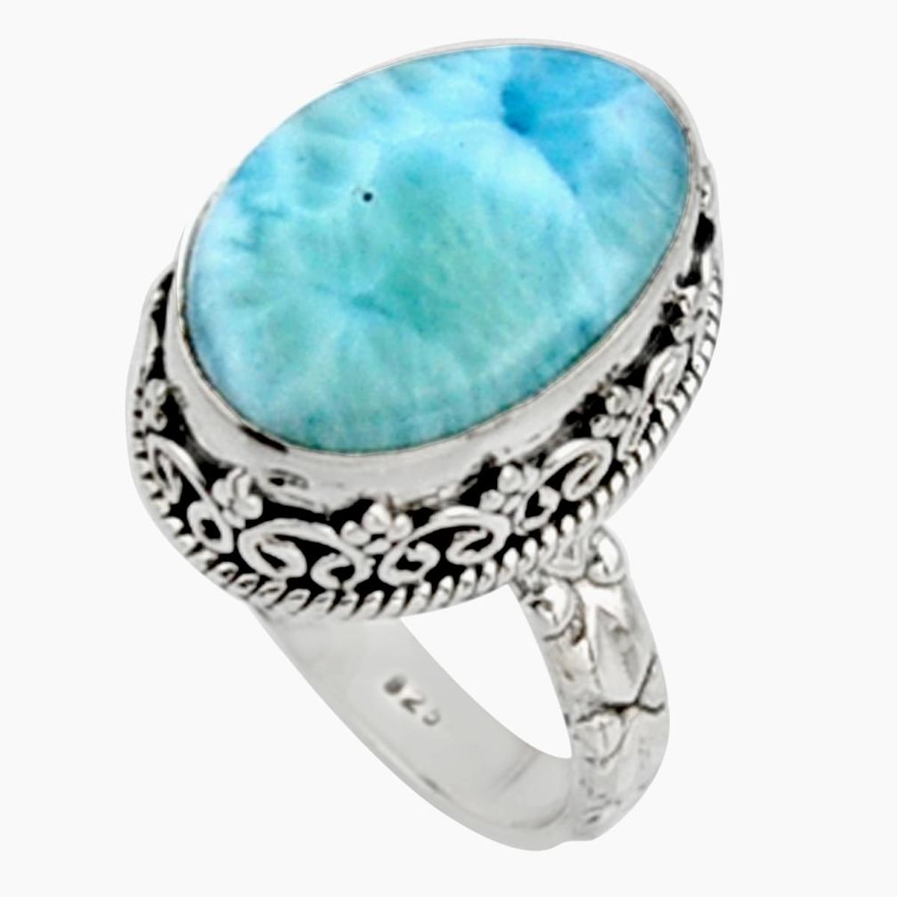 10.16cts natural blue larimar 925 silver solitaire ring jewelry size 8.5 r10005