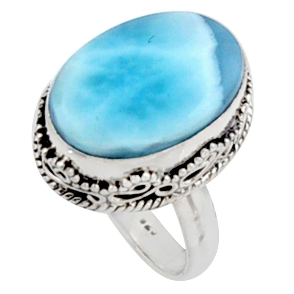 925 silver 14.20cts natural blue larimar solitaire ring jewelry size 8 r10019