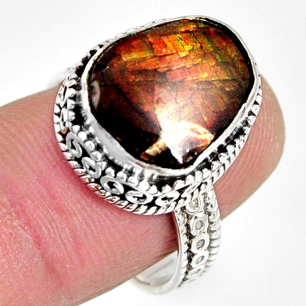 5.75cts natural multi color ammolite 925 silver solitaire ring size 7.5 r10266