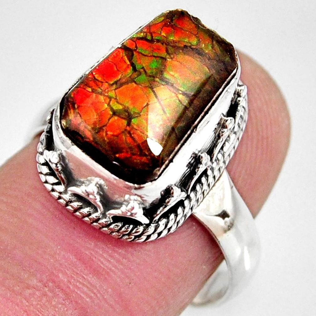 5.30cts natural multi color ammolite 925 silver solitaire ring size 7.5 r10271