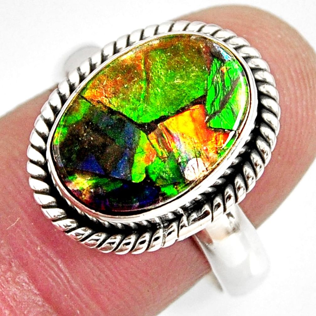 925 silver 6.32cts natural ammolite triplets solitaire ring size 7.5 r10304